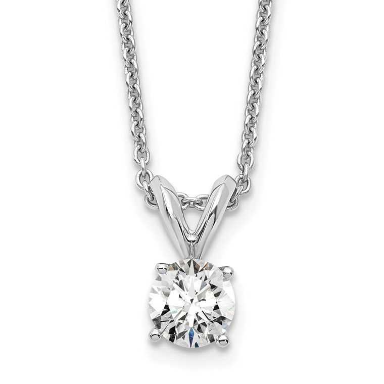 14k White Gold 1/3 carat Certified Lab Grown Diamond VS+ F+ Round Complete Four Prong 18 inch Solitaire Pendant Necklace