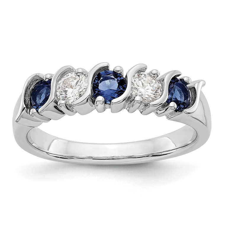 14k White Gold 1/3 carat Diamond and Blue Sapphire Complete Band - RM-833F29C2-1481