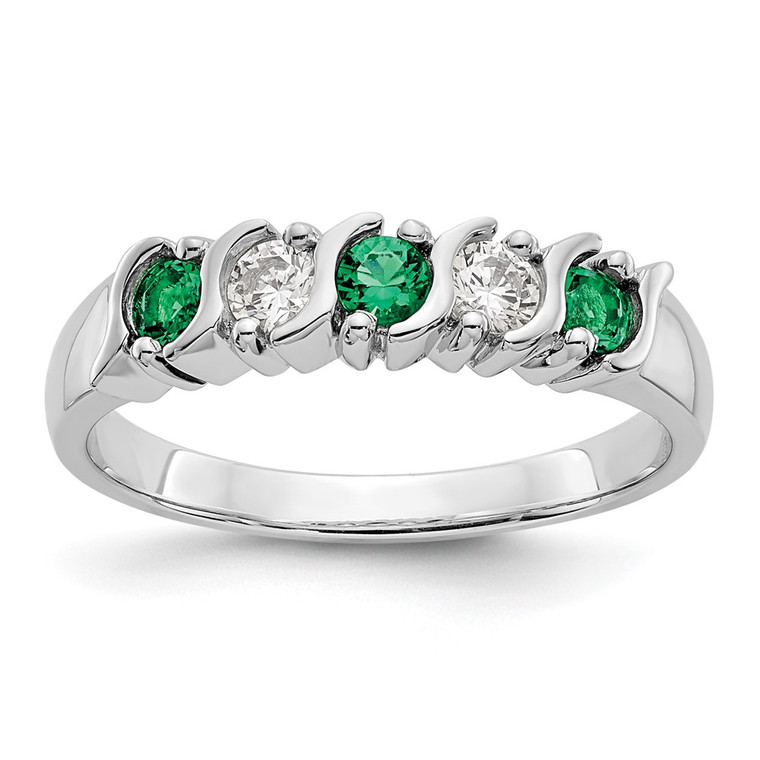 14k White Gold 1/5 carat Diamond and Emerald Complete Band - RM-9083C047-6970