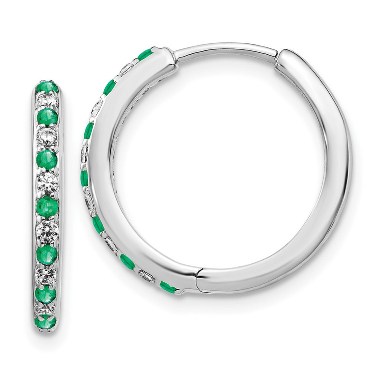 14k White Gold 1/5 carat Lab Grown Diamond VS/SI+ G+ and Created Emerald Complete Hinged Hoop Earrings