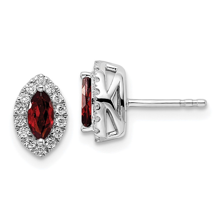 14k White Gold 1/5 carat Lab Grown Diamond VS/SI+ G+ and Garnet January Birthstone Post Earrings