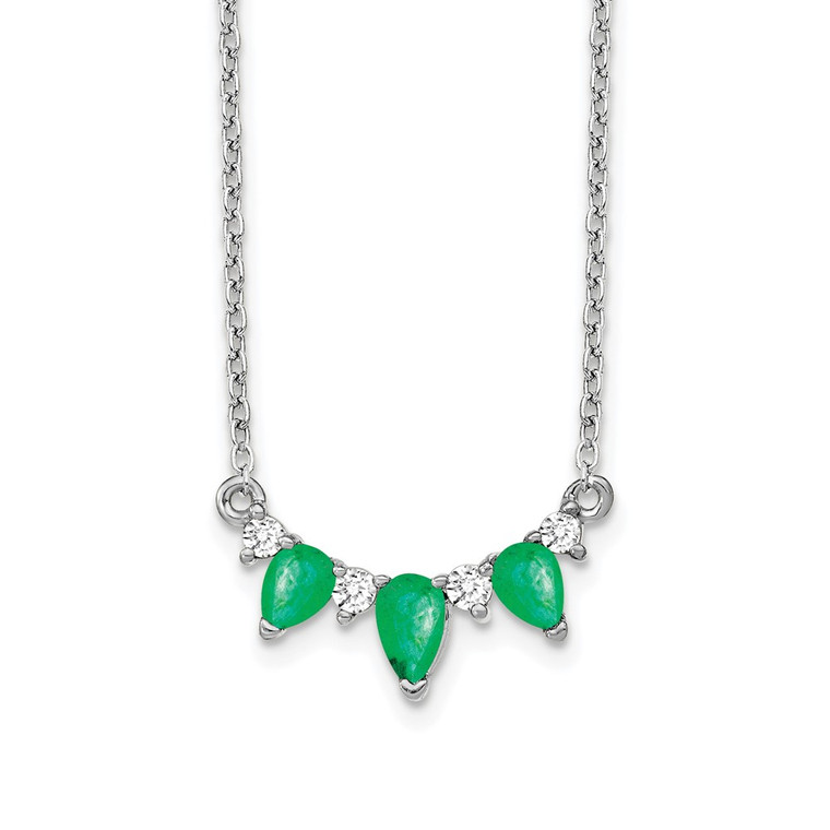 14k White Gold 1/8 carat Lab Grown Diamond VS/SI+ G+ and Created Emerald Complete 18 inch Necklace