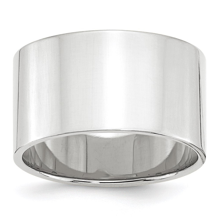 14k White Gold 12mm Lightweight Flat Wedding Band Size 4.5