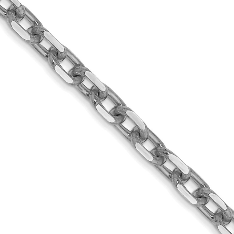 14K White Gold 18 inch 3mm Diamond-cut Round Open Link Cable with Lobster Clasp Chain