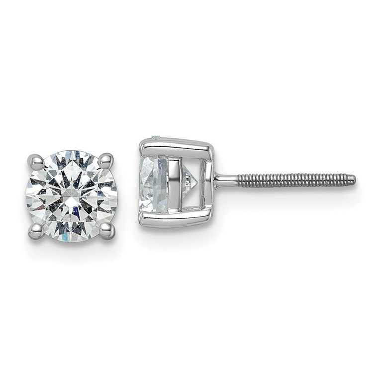 14k White Gold 2 ctw Lab Grown Diamond VS/SI+ G+ Round 4 Prong Heavy Wt. Screwback Stud Earrings