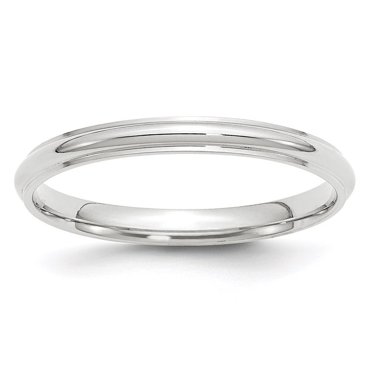 14k White Gold 2.5mm Half Round with Edge Wedding Band Size 4.5