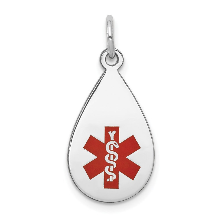14k White Gold 20x11.5mm Teardrop Red Enameled Medical Jewelry Pendant