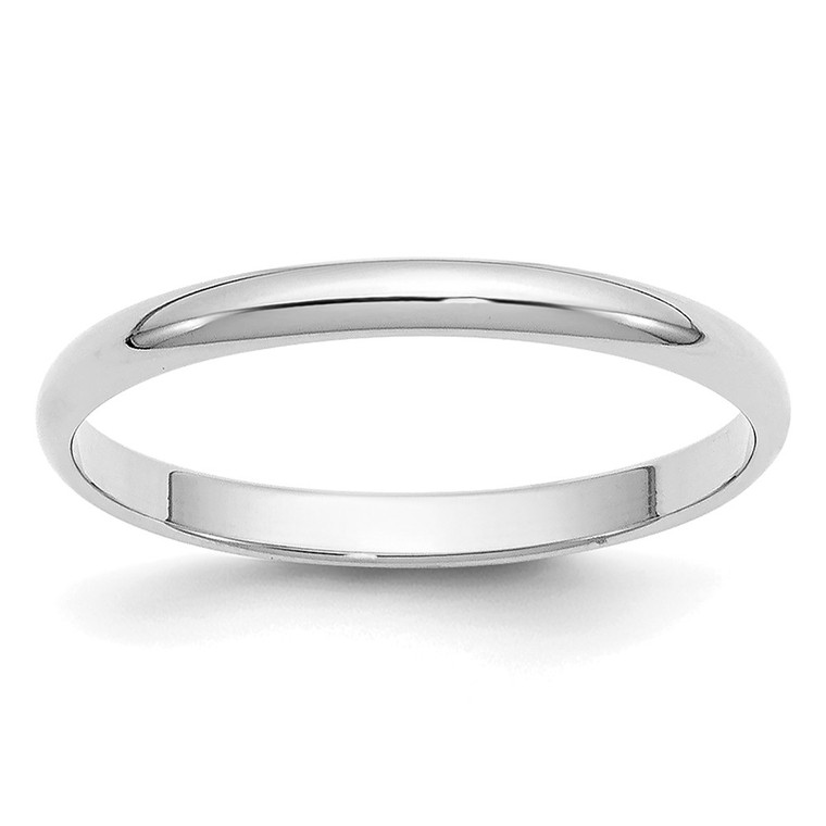 14k White Gold 2mm Half-Round Wedding Band Size 10
