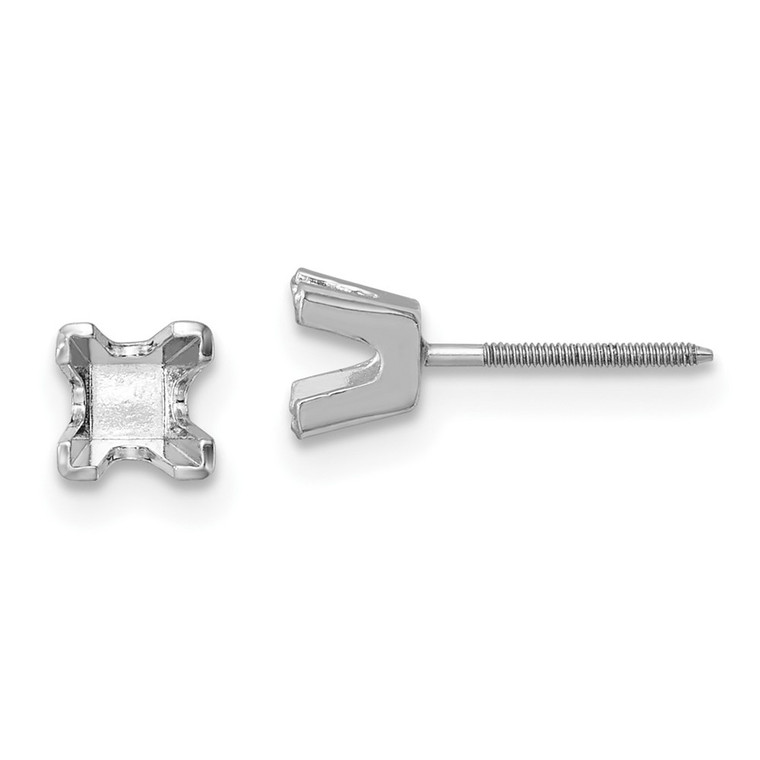 14k White Gold 3.75mm Princess Cut Stud Earring Mountings