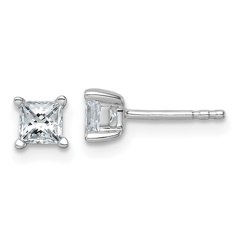 14k White Gold 3/4 carat Certified Lab Grown Diamond VS+ F+ Princess Complete Four Prong Stud Earrings