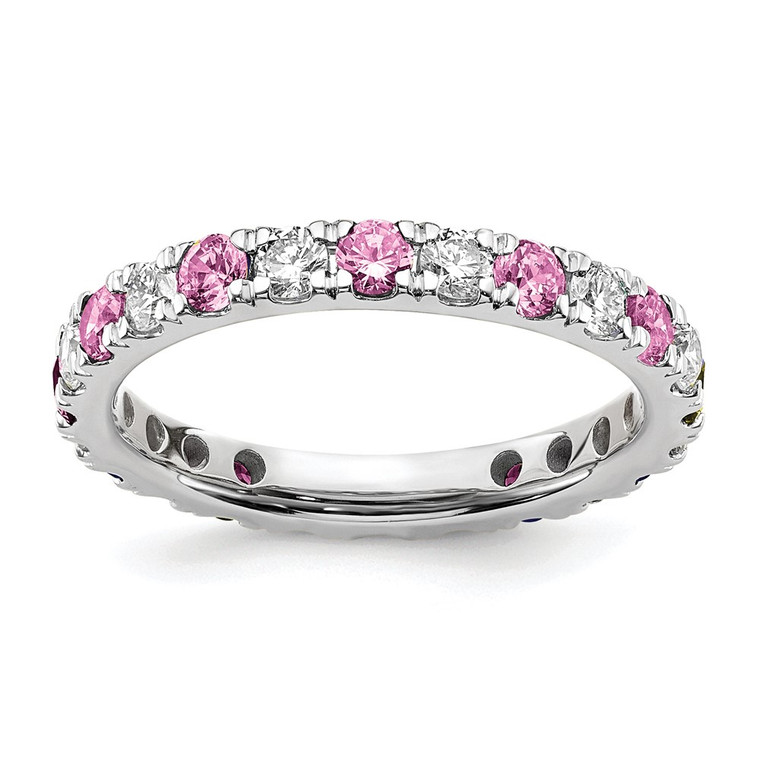 14k White Gold 3/4 carat Lab Grown Diamond VS/SI+ G+ and Lab Created Pink Sapphire Size 4 Eternity Band