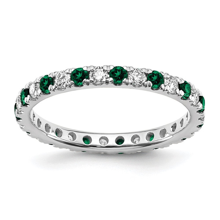 14k White Gold 3/8 carat Lab Grown Diamond VS/SI+ G+ and Lab Created Emerald Size 4.5 Eternity Band