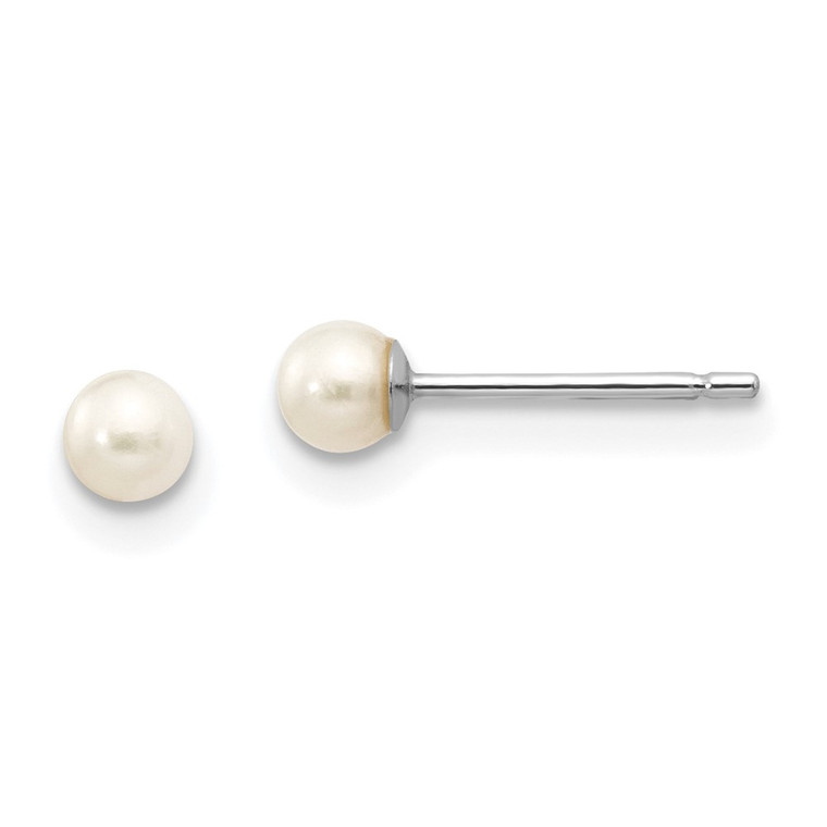 14k White Gold 3-4mm White Round Freshwater Cultured Pearl Stud Post Earrings