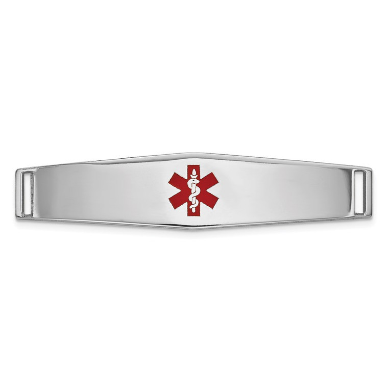 14K White Gold 36x9mm Centered Red Epoxy Enameled Soft Diamond Shape Medical ID Plate # 818
