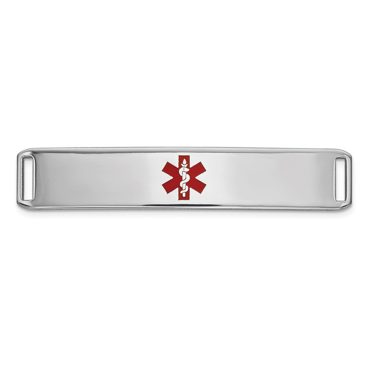 14K White Gold 38x8mm Centered Red Epoxy Enameled Medical ID Plate # 819