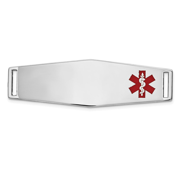 14K White Gold 39x13mm Off-Center Red Epoxy Enameled Soft Diamond Shape Medical ID Plate # 820