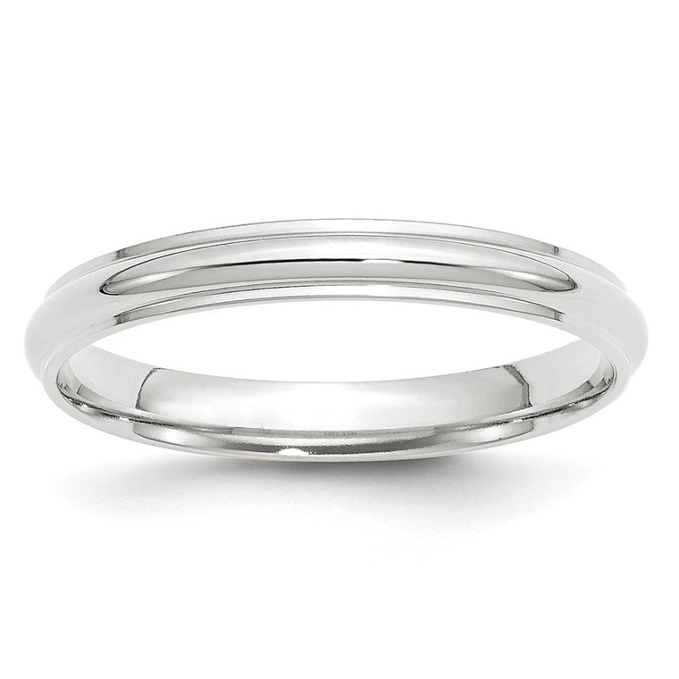 14k White Gold 3mm Half Round with Edge Wedding Band Size 10.5