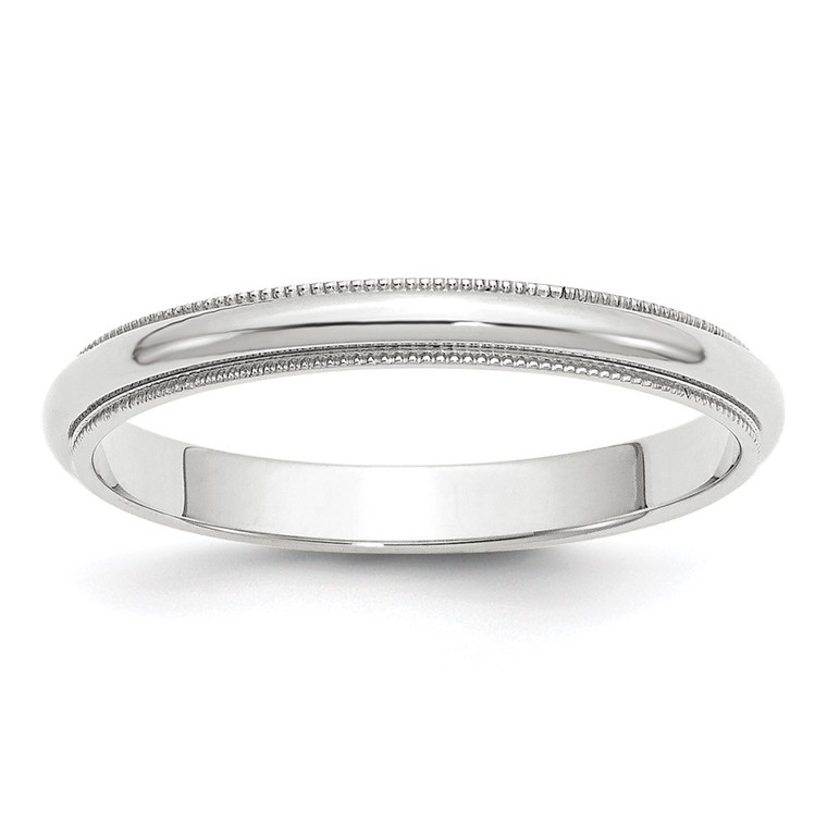 14k White Gold 3mm Milgrain Half Round Wedding Band Size 8.5