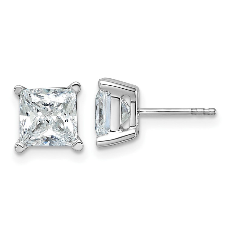14k White Gold 4 carat Lab Grown Diamond VS/SI+ G+ Princess Complete Four Prong Stud Earrings