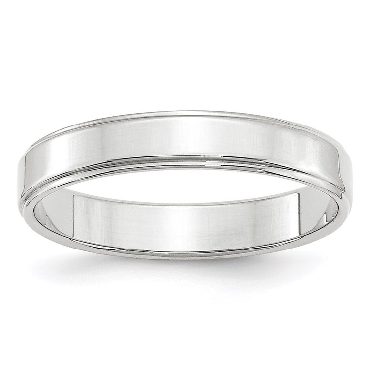 14k White Gold 4mm Flat with Step Edge Wedding Band Size 9.5