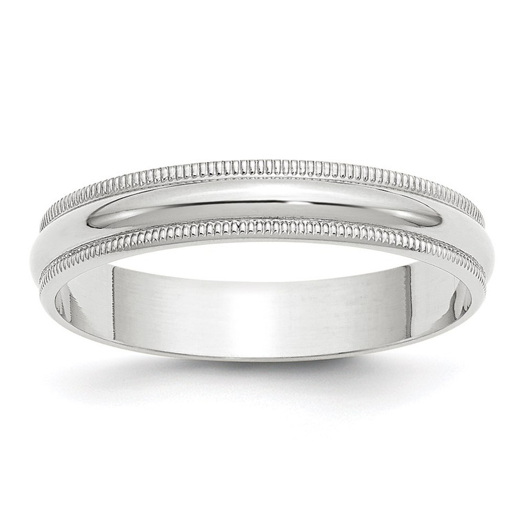 14k White Gold 4mm Lightweight Milgrain Half Round Wedding Band Size 6