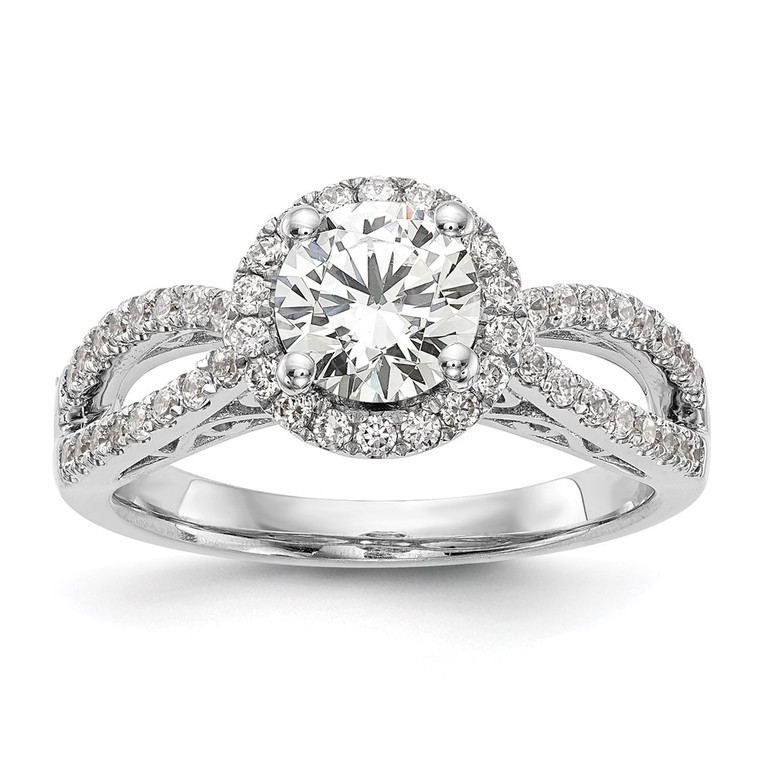 14k White Gold 5/8 carat Lab Grown Diamond VS/SI+ G+ 1 carat Center Round Semi Mount Halo Engagement Ring