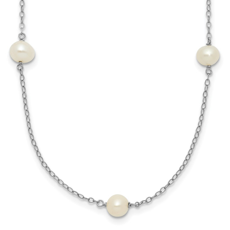 14k White Gold 5-6mm White Round Freshwater Cultured Pearl 7-Station 16 inch Necklace