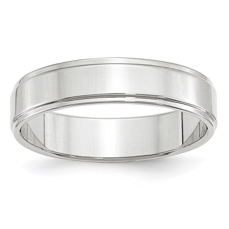 14k White Gold 5mm Flat with Step Edge Wedding Band Size 11