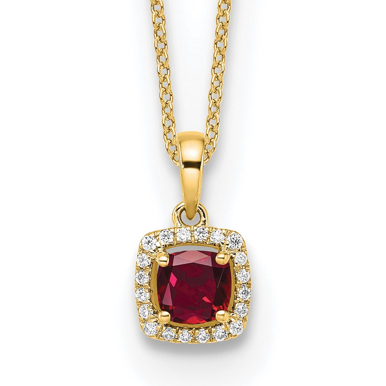 14k 1/10 carat Lab Grown Diamond VS/SI+ G+ and Created Ruby Complete 18 inch Pendant Necklace