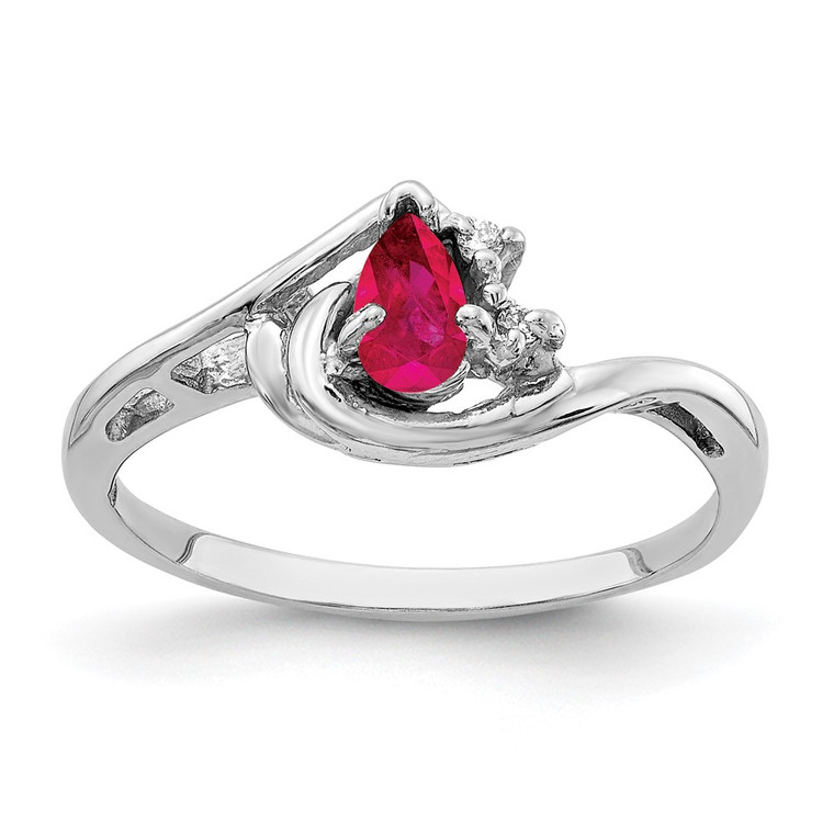 14k White Gold 5x3mm Pear Ruby AA Diamond ring