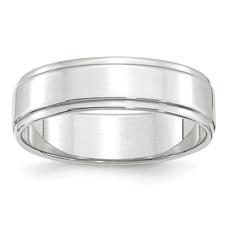 14k White Gold 6mm Flat with Step Edge Wedding Band Size 7.5