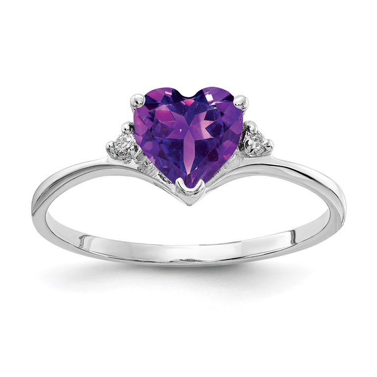 14k White Gold 6mm Heart Amethyst AA Diamond ring