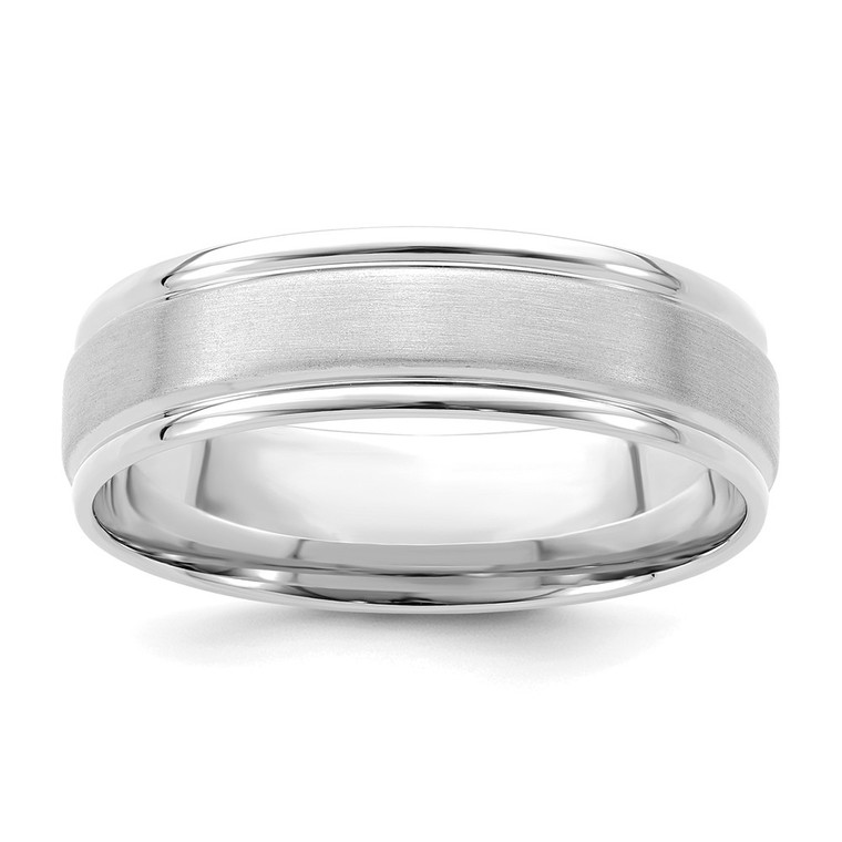 14k White Gold 6mm Heavyweight Comfort Fit Brushed Satin/Polished Grooved Edge Wedding Band Size 9