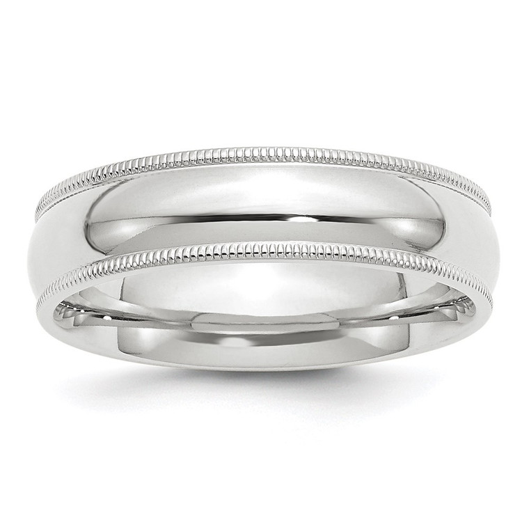 14k White Gold 6mm Milgrain Half Round Comfort Fit Wedding Band Size 7