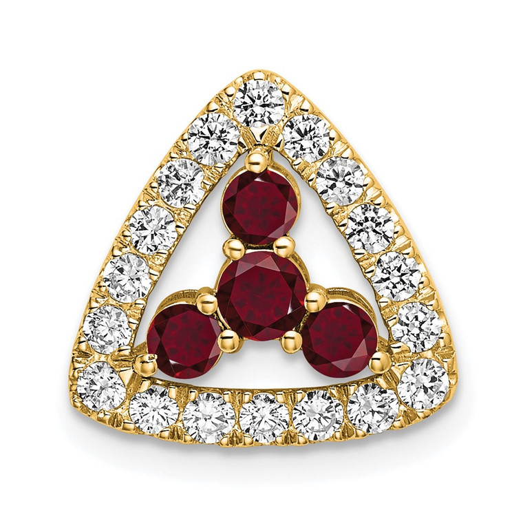 14k 1/2 carat Lab Grown Diamond VS/SI+ G+ and Lab Created Ruby Triangle Complete Chain Slide Pendant