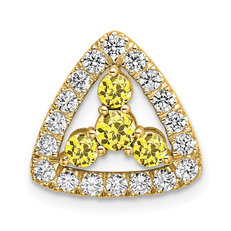 14k 1/2 carat Lab Grown Diamond VS/SI+ G+ and Lab Created Yellow Sapphire Triangle Complete Chain Slide Pendant