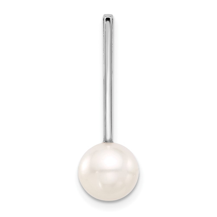 14K White Gold 8-9mm Round Freshwater Cultured Pearl Drop Chain Slide