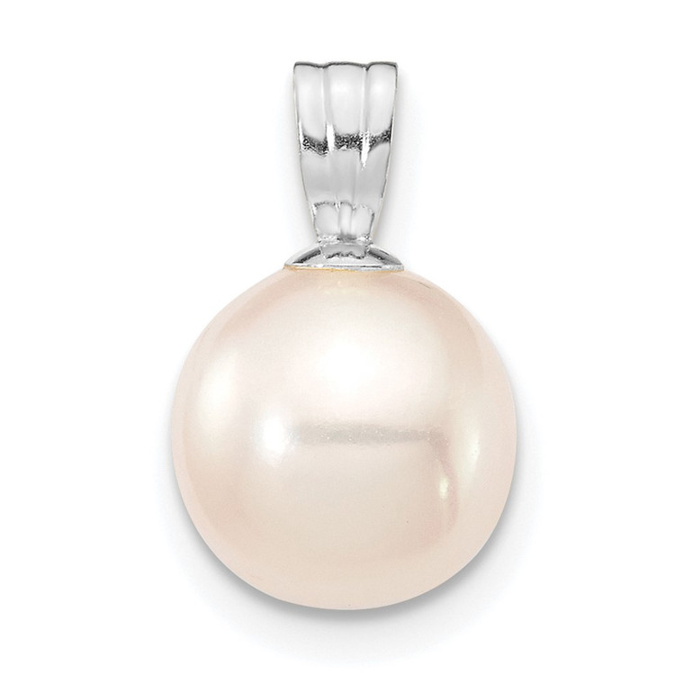 14k White Gold 8-9mm White Round Freshwater Cultured Pearl Pendant - XF-11F1A29A-9518