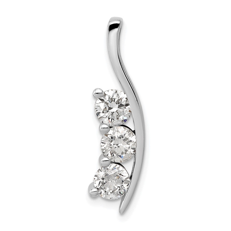 14k White Gold AA Diamond Large Three Stone Curved Bar Pendant