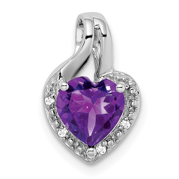 14k White Gold Amethyst and Diamond Heart Pendant - PM-30B00B99-7068