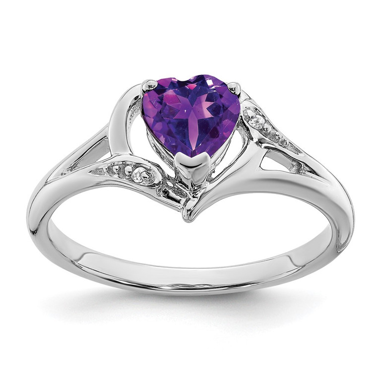 14k White Gold Amethyst and Diamond Heart Ring - RM-C80D7144-5030
