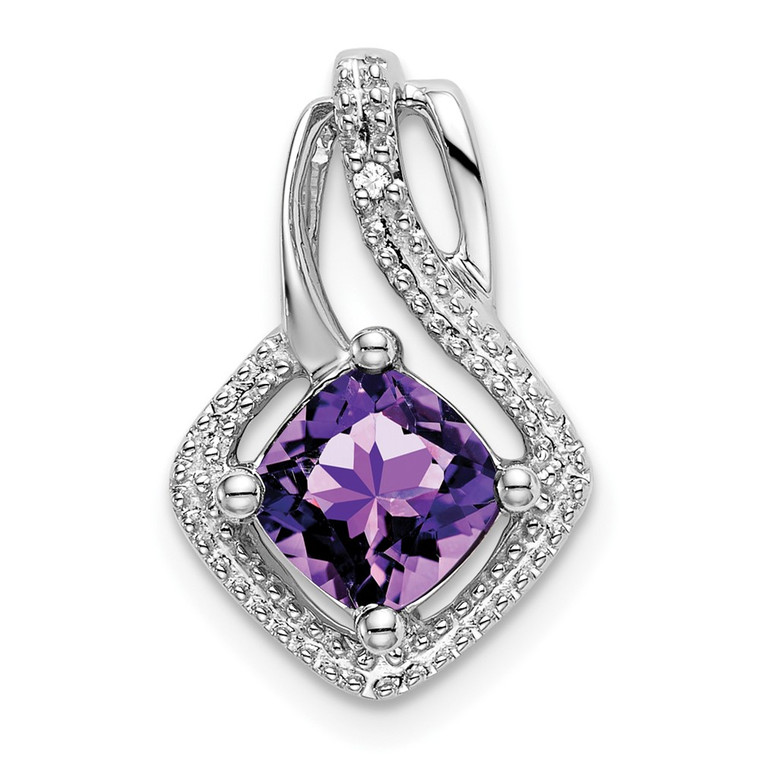 14k White Gold Amethyst and Diamond Pendant - PM-706CFB27-5421