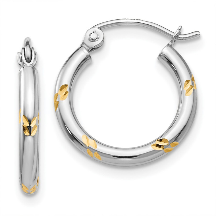 14k White Gold and Yellow Rhodium D/C Hoop Earrings - TH-02D413CC-8537