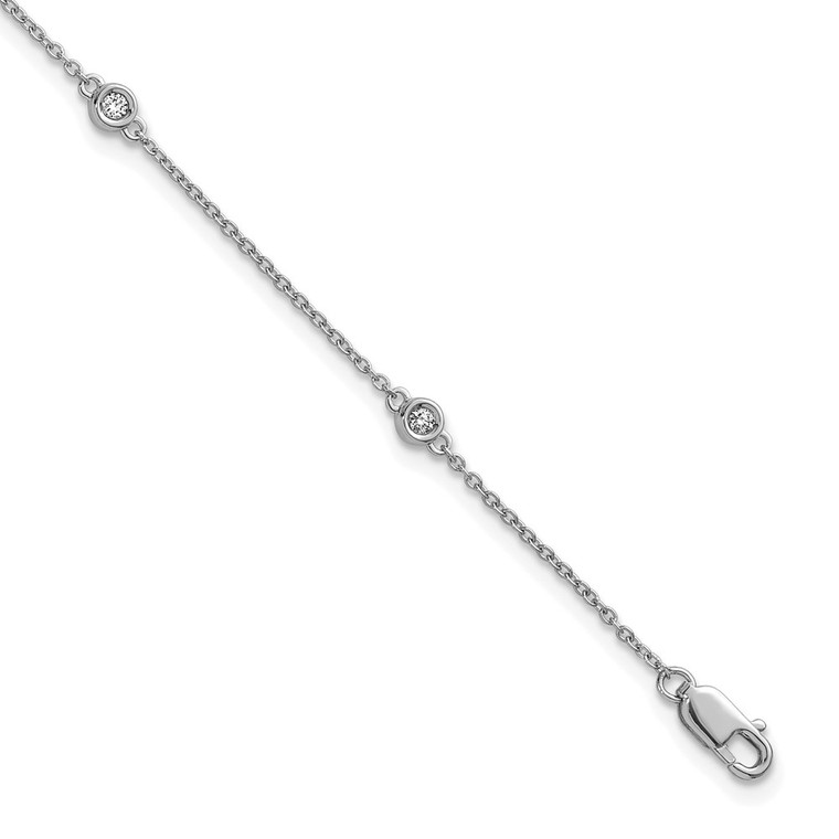 14k White Gold Complete 1/8 carat Bezel-set Diamond and Cable Chain 5-Station 7 inch Bracelet - PM-84388B84-1037