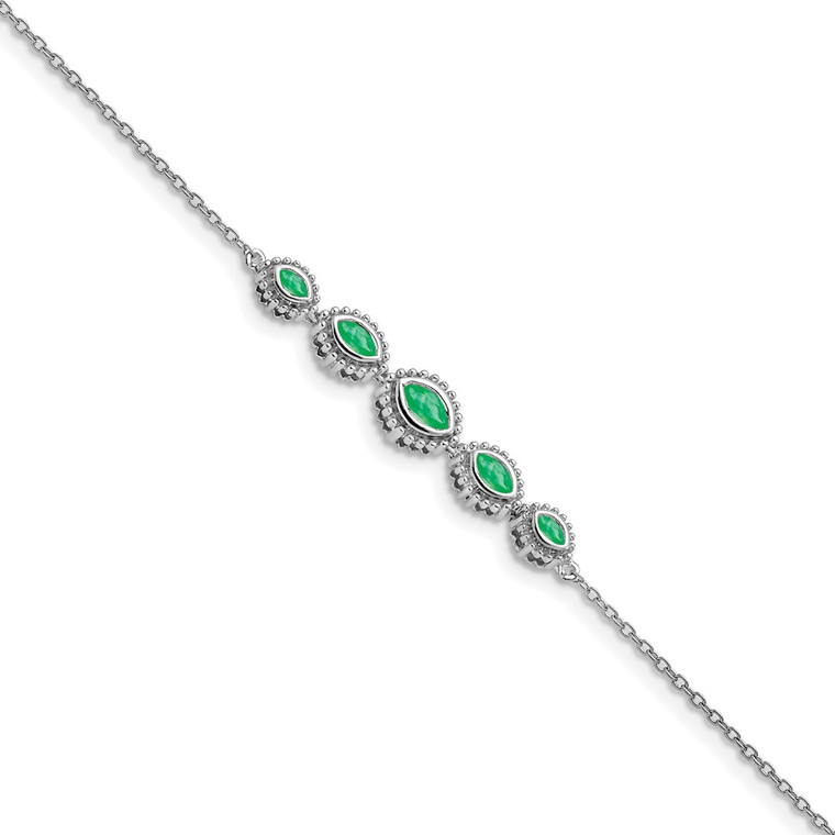 14k White Gold Complete 5-Stone Bezel-set Marquise Emerald and Chain 7 inch Bracelet