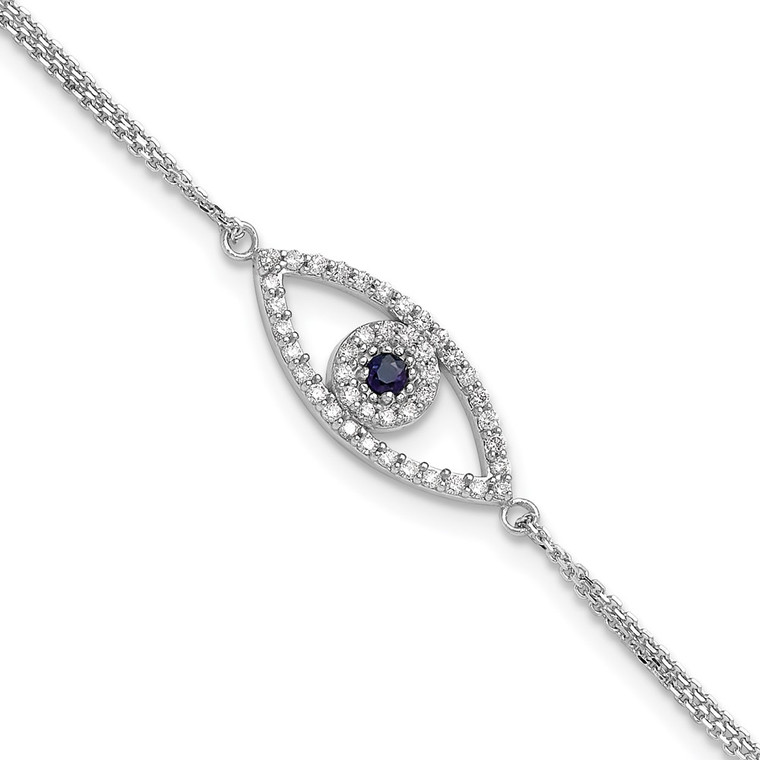 14k White Gold Complete A Diamond and Sapphire Evil Eye 2-Strand 7 inch Bracelet with 1 inch Extender