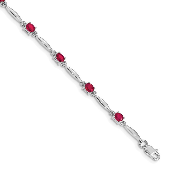 14k White Gold Complete Diamond and Oval Ruby 7.25 inch Bracelet - BM-90E464C0-8787
