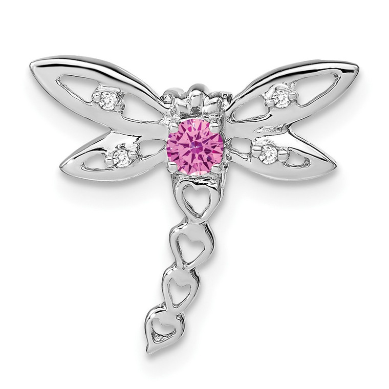 14k White Gold Cr. Pink Sapphire and Diamond Dragonfly Chain Slide