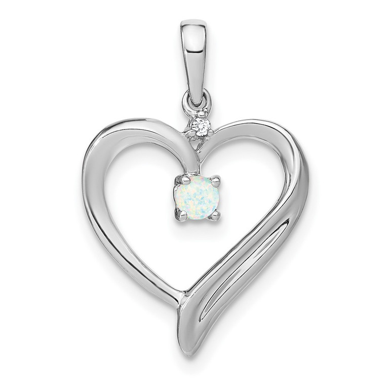 14k White Gold Created Opal and Diamond Heart Pendant - PM-2768C8C5-7704