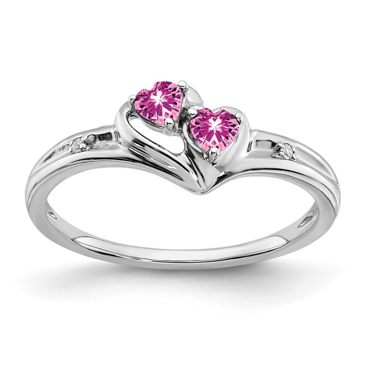 14k White Gold Created Pink Sapphire and Diamond 2-stone Heart Ring - RM-37257C07-5352